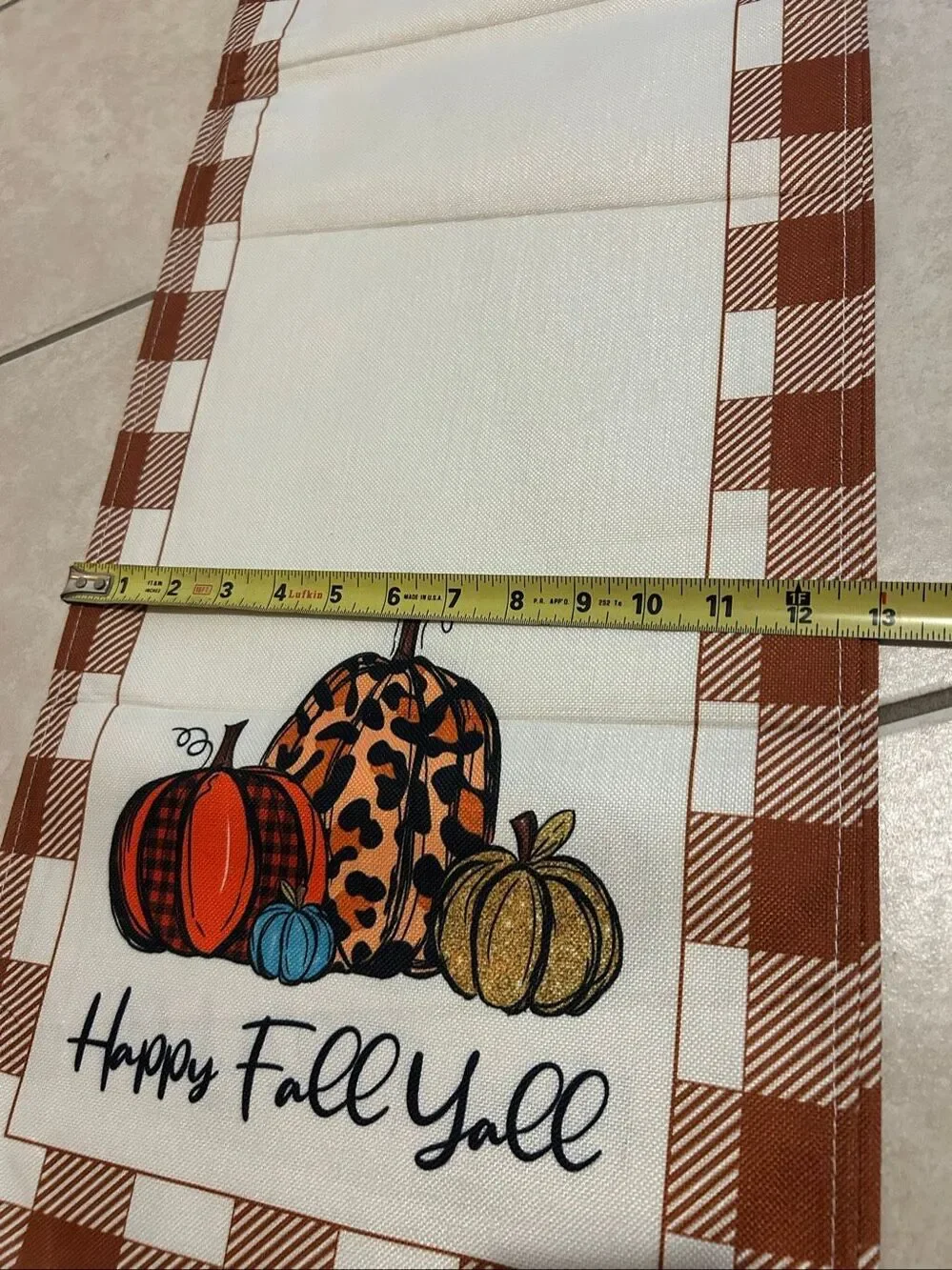 Happy Fall Y'all Table Runner Rust Buffalo Check Leopard Plaid Pumpkins 88” Farm